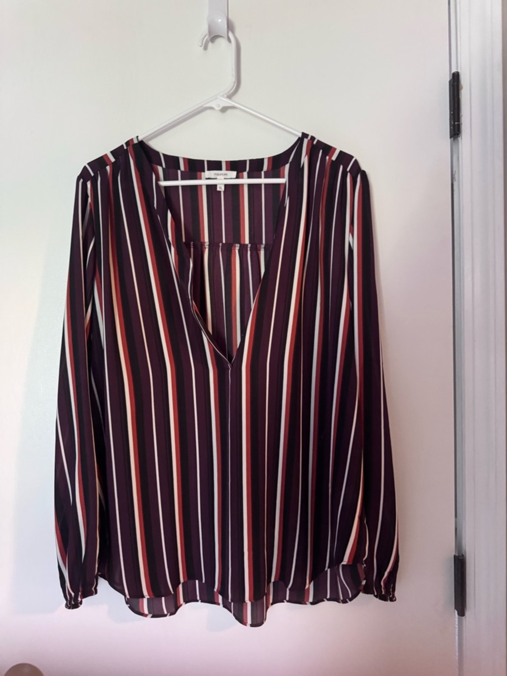 Maurices Burgundy Striped V-Neck Blouse